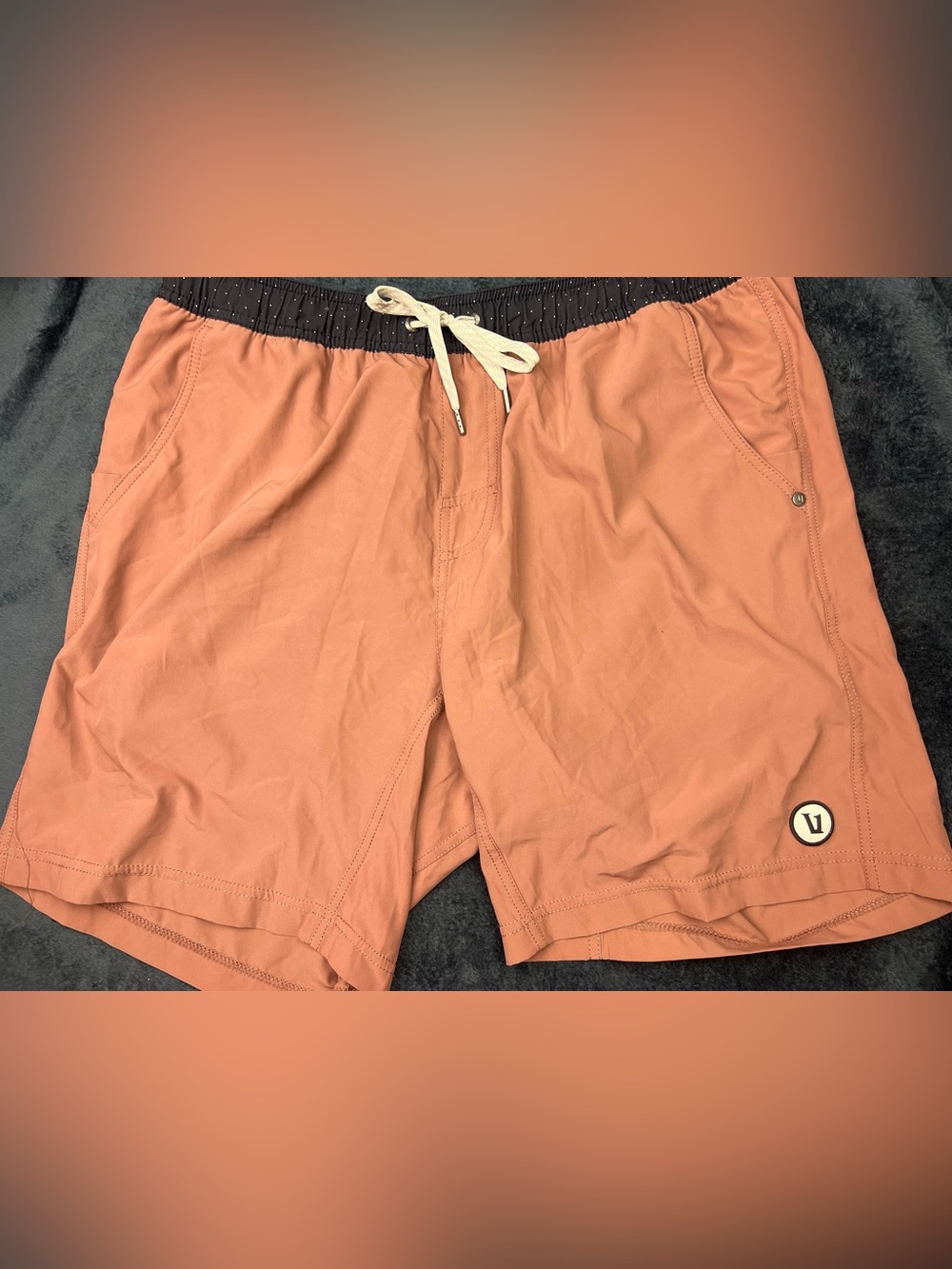 Vuori Men’s Rust-Orange Swim Trunks with Contrast Waistband